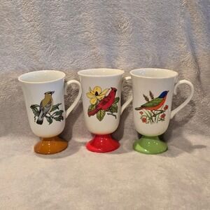 Vtg Fred Roberts MCM Song Bird Series Set of 3 Pedestal Mugs Cardinal‎ Bluebird